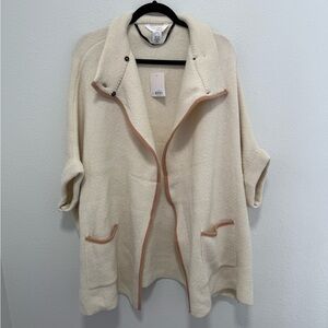 Lauren Conrad Cream Open Front Cape with Tan Trim ONE SIZE